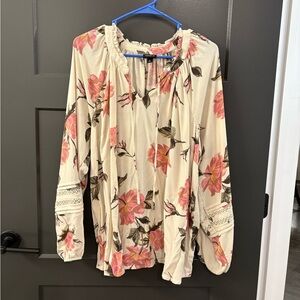 Torrid Cream and Pink Floral Blouse